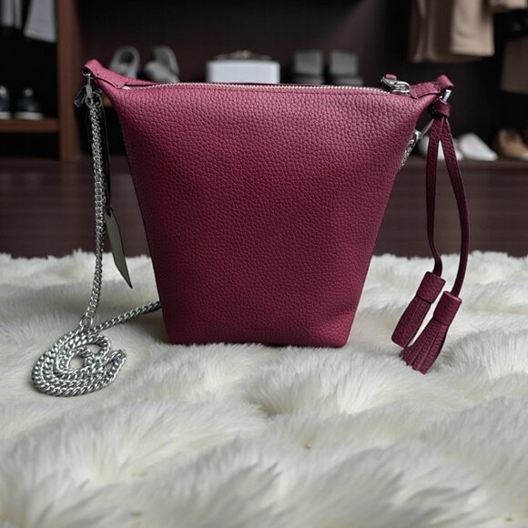 AllSaints Evaline Tassel Crossbody Bag Winter Orchid Red Leather Chain Strap NWT - Picture 6 of 13